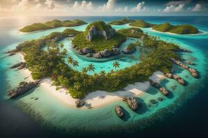 tropical plage avec paume des arbres et blanc sable. ai génératif photo