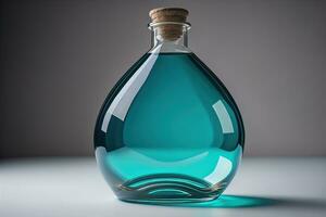 bouteille avec une liquide sur une solide Couleur Contexte. ai génératif photo