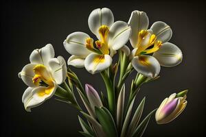bouquet de crocus et tulipes sur solide Couleur Contexte. ai génératif photo