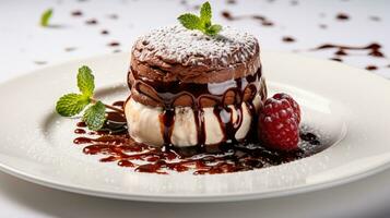 luxe français dessert Chocolat souffle sur plaque, gourmand nourriture, ai génératif photo