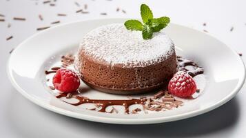 luxe français dessert Chocolat souffle sur plaque, gourmand nourriture, ai génératif photo