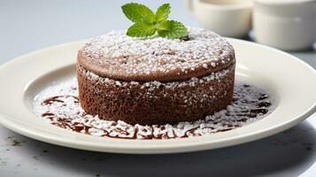 luxe français dessert Chocolat souffle sur plaque, gourmand nourriture, ai génératif photo