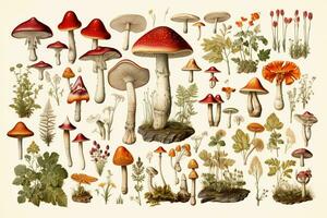 champignon botanique illustration, article feuille, ai génératif photo