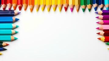 coloré des crayons arrangé avec copie espace pour texte, mot, retour à école et éducatif concept, ai génératif photo