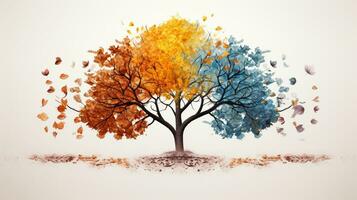 saison changement sur arbre, représenter changement temps par année, ai génératif photo