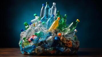 Plastique déchets des ordures utilisé bouteille, ai génératif photo