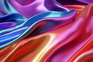 abstrait Contexte avec 3d vague brillant or et violet pente soie tissu. génératif ai photo