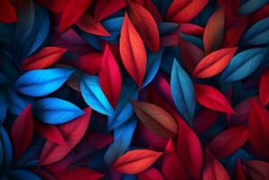 bleu rouge feuilles abstrait Contexte. génératif ai photo