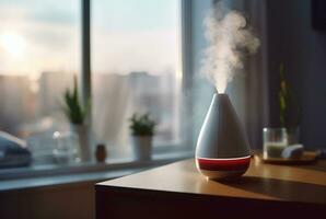 moderne air humidificateur sur table à l'intérieur. génératif ai photo