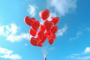 rouge l'amour des ballons dans le air contre une bleu ciel. génératif ai photo