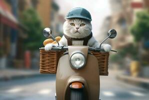 le chat est livrer ordres sur une moto. ai génératif photo