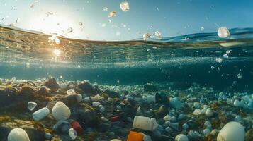 génératif ai, documenter le dévastateur impact de usage unique plastiques sur Marin la vie photo