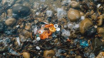 génératif ai, documenter le dévastateur impact de usage unique plastiques sur Marin la vie photo