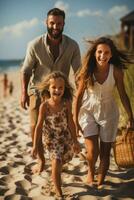 content Parents et les enfants bâtiment châteaux de sable sur le plage photo