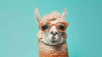 génératif ai, alpacadorable une élégant alpaga sportif des lunettes de soleil photo