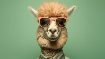 génératif ai, alpacadorable une élégant alpaga sportif des lunettes de soleil photo