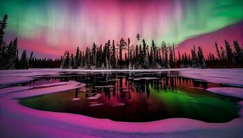 génératif ai, Arctique symphonie capturer le aurore borealis dans plein Floraison photo