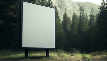génératif ai, une Vide panneau d'affichage dans le serein forêt une Naturel La publicité opportunité pour votre produit photo
