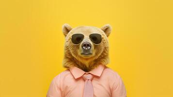 génératif ai, cool ours des lunettes de soleil et pastel ambiance photo