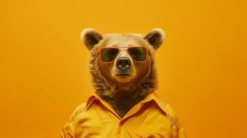 génératif ai, cool ours des lunettes de soleil et pastel ambiance photo
