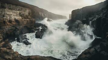 génératif ai, spectaculaire côtes robuste et côtes avec s'écraser vagues et falaises photo