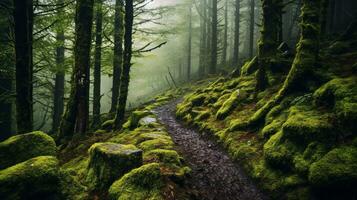 génératif ai, enchanté voies dévoilement le mystère et aventure de forêt les sentiers photo