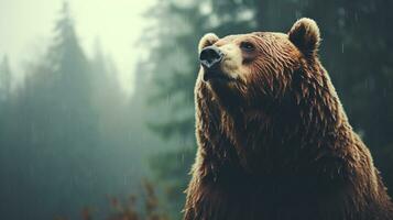 majestueux grisonnant ours roaming dans le enchanteur forêt, ai génératif photo