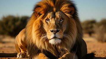 majestueux Lion roaming le africain savane, ai génératif photo