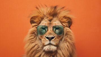 génératif ai, cool Roi de le jungle Lion sportif des lunettes de soleil photo