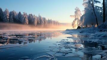 cristal sérénité congelé Lac pays des merveilles, ai génératif photo