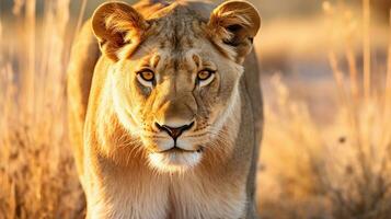 vigilant regarder lionne sur haute alerte, ai génératif photo