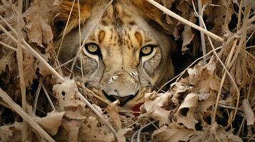 la maîtrise de dissimulation le les Lions camouflage, ai génératif photo
