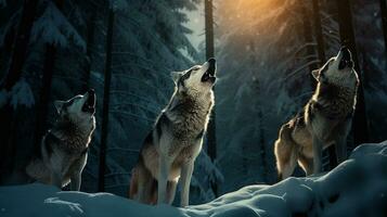 éclairé par la lune sérénade loups' mélodie sous le plein lune, ai génératif photo