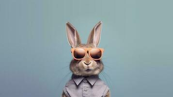 génératif ai, cool lapin ambiance une lapin sportif des lunettes de soleil photo