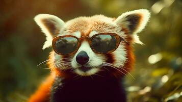 génératif ai, cool ambiance rouge Panda sportif des lunettes de soleil photo