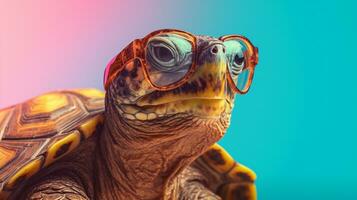 génératif ai, cool tortue élégant nuances sur une pastel terrain de jeux photo