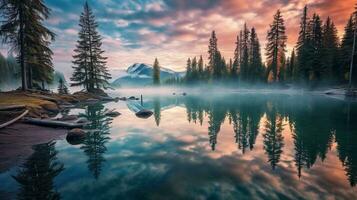 génératif ai, en miroir sérénité capturer le fascinant l'eau reflets photo