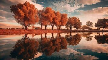 génératif ai, en miroir sérénité capturer le fascinant l'eau reflets photo