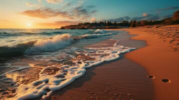 beauté de plage lever du soleil doux et d'or océan lumière du soleil, ai génératif photo