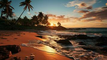 beauté de plage lever du soleil doux et d'or océan lumière du soleil, ai génératif photo