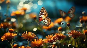 capturer la nature beauté Prairie avec coloré papillons, ai génératif photo