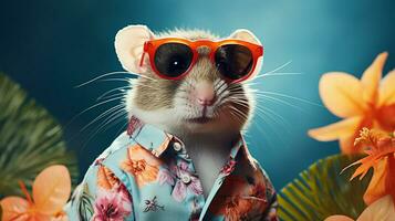 hamster hawaïen chemise et des lunettes de soleil magazine couverture, ai génératif photo