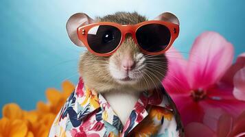 hamster hawaïen chemise et des lunettes de soleil magazine couverture, ai génératif photo