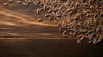 le essence de sauvage riz grain sur en bois arrière-plan, ai génératif photo