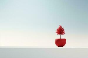 rouge vase avec une petit arbre dans il. génératif ai photo