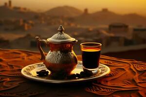 saveur le essence de Saoudite avec une robuste tasse de noir café ai généré photo