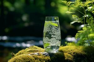 savourer Naturel minéral l'eau dans une boisé paradis, une serein été échapper ai généré photo