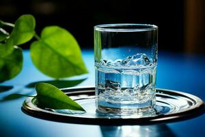 une foncé table ensembles le étape pour une simple, parfait verre de l'eau ai généré photo