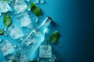 glacé l'eau orné avec la glace cubes et une toucher de revigorant menthe ai généré photo