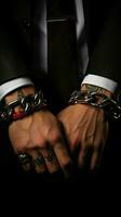 lié bracelet liens homme d'affaire, corruption, et légal poursuite dans complexe criminel enquête verticale mobile fond d'écran ai généré photo